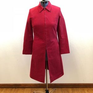 red zip up trench type coat by View